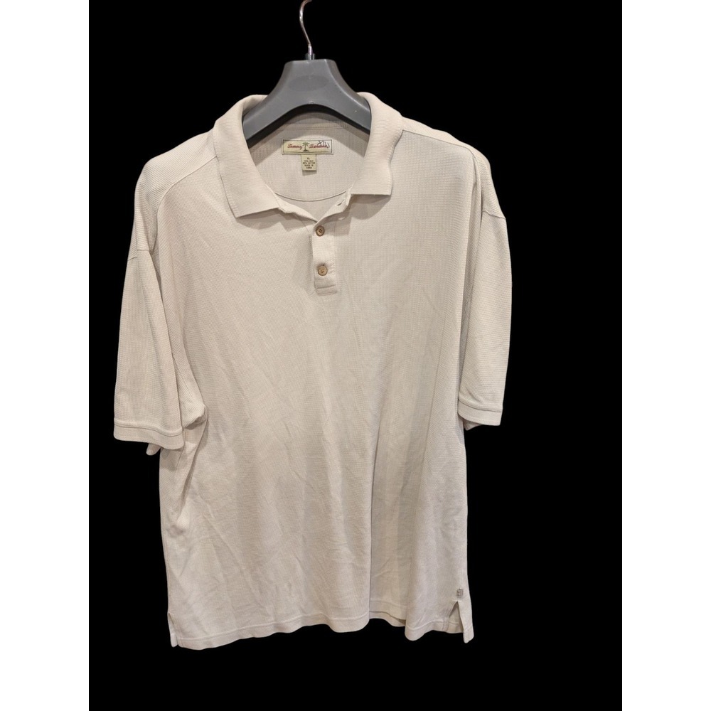 Tommy Bahama Mens Size XL Tan Ivory Cream Colored Polo Shirt Silk Blend